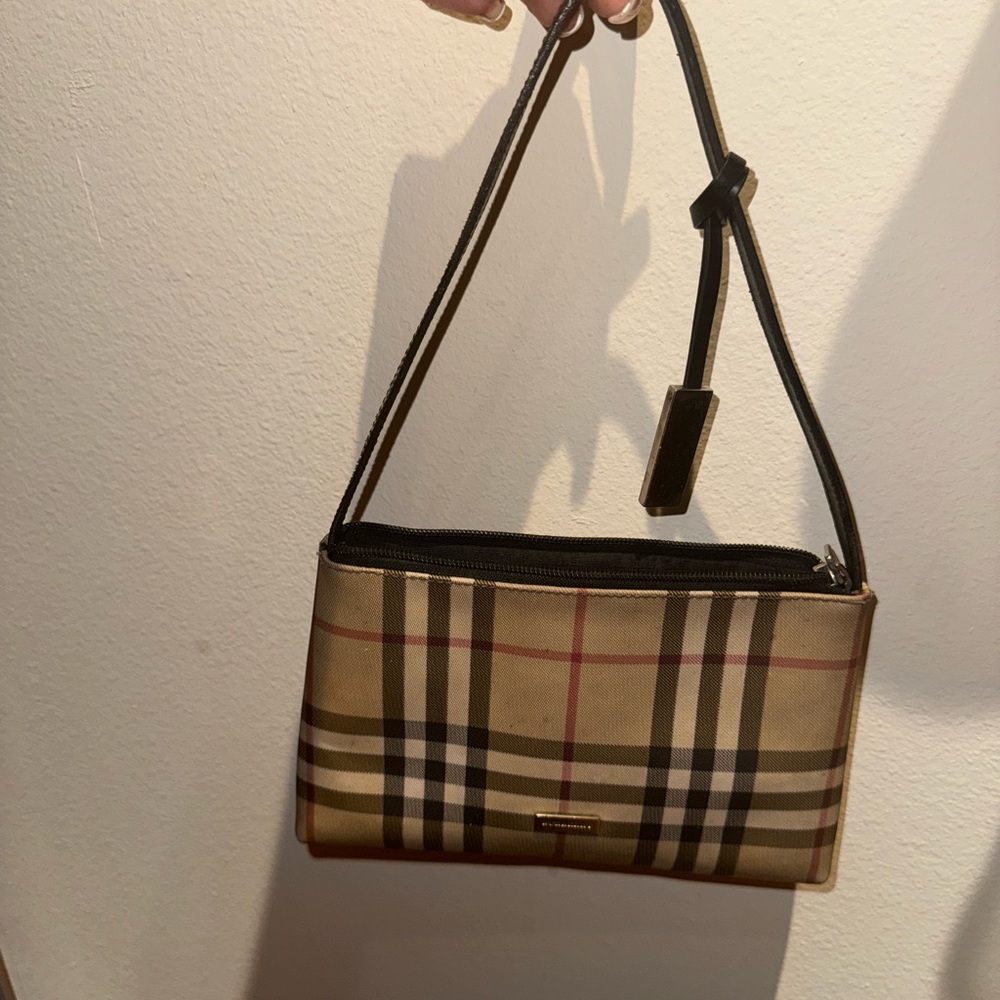 Burberry Tan and Black Clutch with Iconic Check Pattern